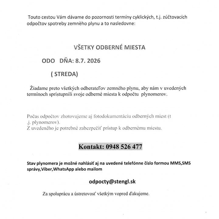 Odpočet plynomerov